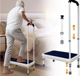 Step Stool with Handle for Elderly - Bedside Assist Step Stool for High Beds, Adults Fall Prevention, Seniors Non-Slip Wide Platform Step for Medical 
