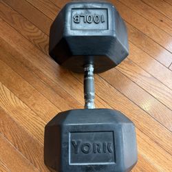 Single YORK 100 Pound Rubber Hex DUMBBELL 