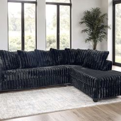 NEW BLACK CORDUROY, SECTIONAL SOFA, AND FREE DELIVERY PAY ON ARRIVAL OPTION