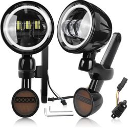 4.5" LED Auxiliary Fog Lamp Bracket Kit, Turn Signal Compatible with Harley Davidson Electra/Street Glide Ultra Limited 2014-2024, Assembled All-in-On