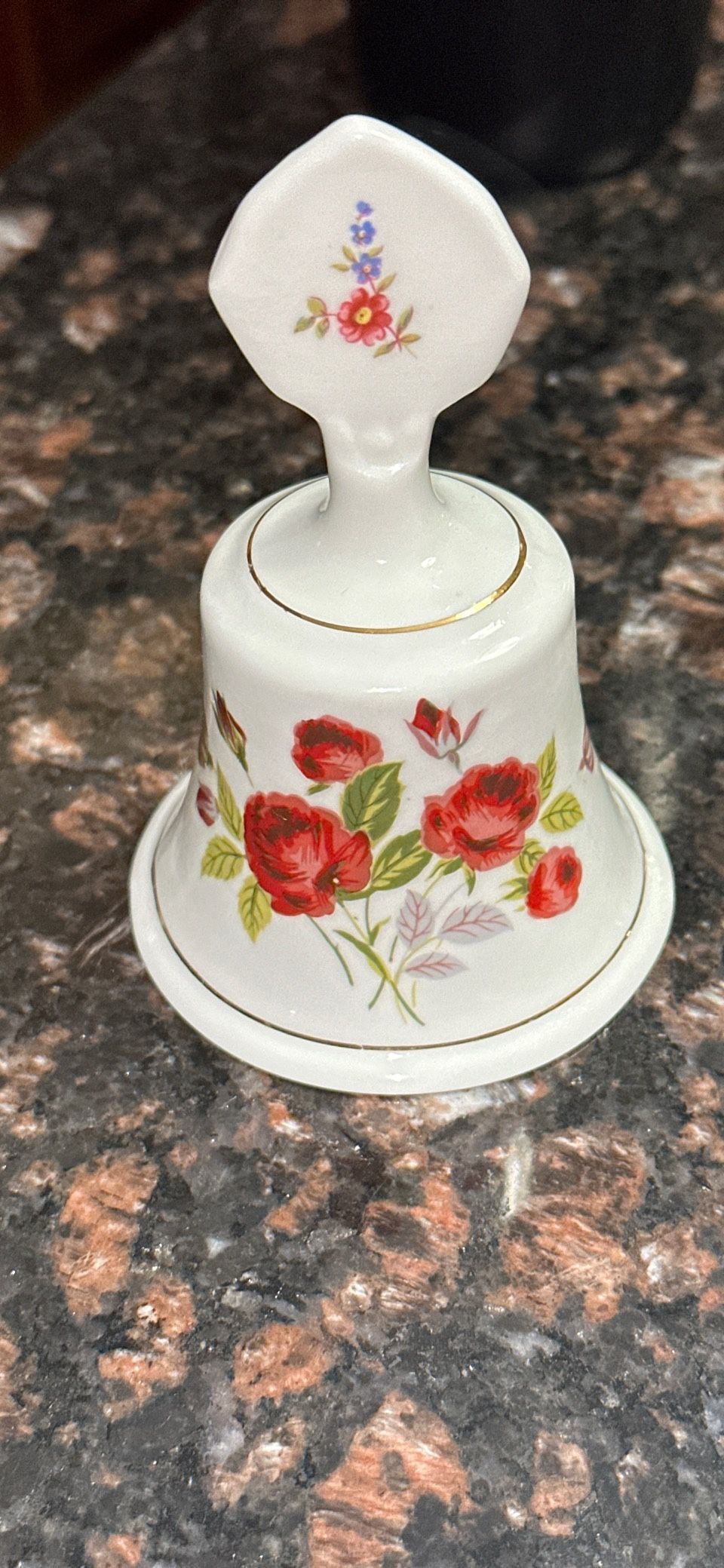 Staffordshire Fine Bone China Bell Red Flowers Made in England. Vintage !