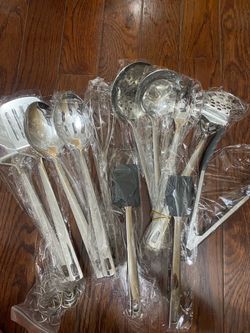 Kitchen Cooking Utensils Set 26 Pieces, Stainless Steel Heavy Duty Sturdy Kitchen Tool Set with Hooks, Metal Spatula & Spoon Set Ergonomic Hanging Han