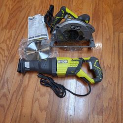 Ryobi Corded Electric 15amp Laser Line Circular Saw, 12amp Reciprocating Sawzall