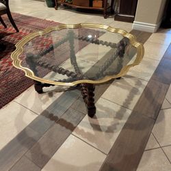 Baker Furniture English Barley Twist Mahogany, Brass & Glass Coffee / Cocktail Table