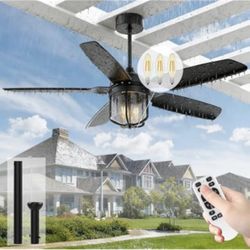 New 52 inch Outdoor Ceiling Fans with Lights for Patios, IP65 Waterproof Ceiling Fan with Remote and 6-Speed DC Motor, Gazebo Ceiling Fan for Porch Pa