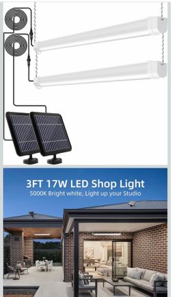 hykolity Solar Powered Shop Light with Motion Sensor,3FT 17W (100W Eq.) Integrated LED IP65 Waterproof Outdoor Motion Sensor Shop Light for Garage, Ba