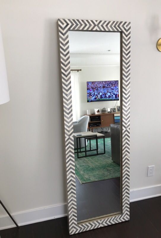 West Elm Parsons Floor Mirror, Bone Herringbone/Gray