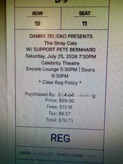 Stray Cat Tickets , 7/25 , 7:30 PM, Celebrity Theatre