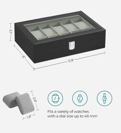 SONGMICS Watch Box 12-Slot Case Organizer w/ Large Glass Lid - Black