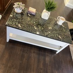 Custom Botanical Epoxy Coffee Table With Lift Storage 