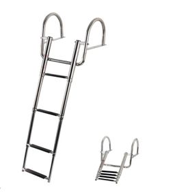 Pontoon Boat Ladder, Stainless Steel Folding Telescoping Rear Entry Inboard Ladder Heavy Duty Custom Swim Deck Ladder with More Wider Pedal and Handra