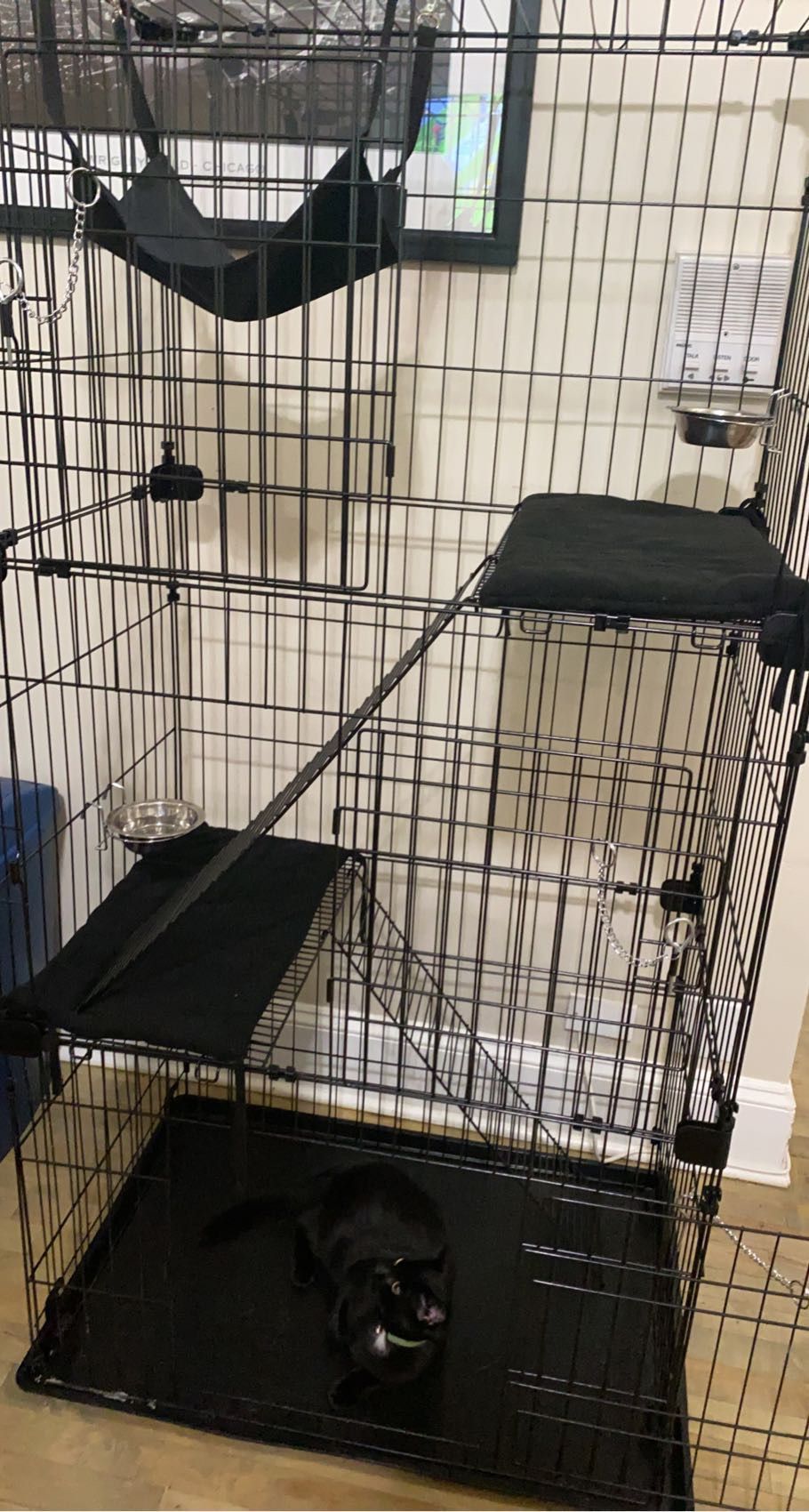 Black 67inch Cage For Pet With Two Bowls
