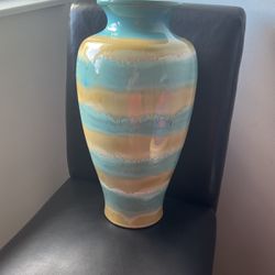 Beautiful Tall Vase Yellow And Light Green