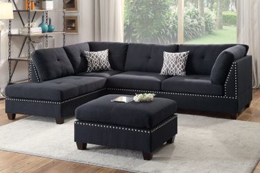 New black upholstery linen sofa sectional with ottoman
