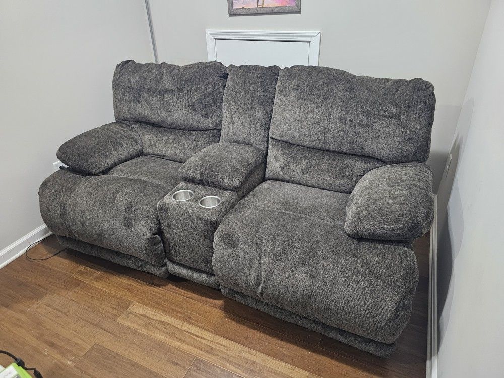 Brownish-Gray Reclining Loveseat with Cup Holders