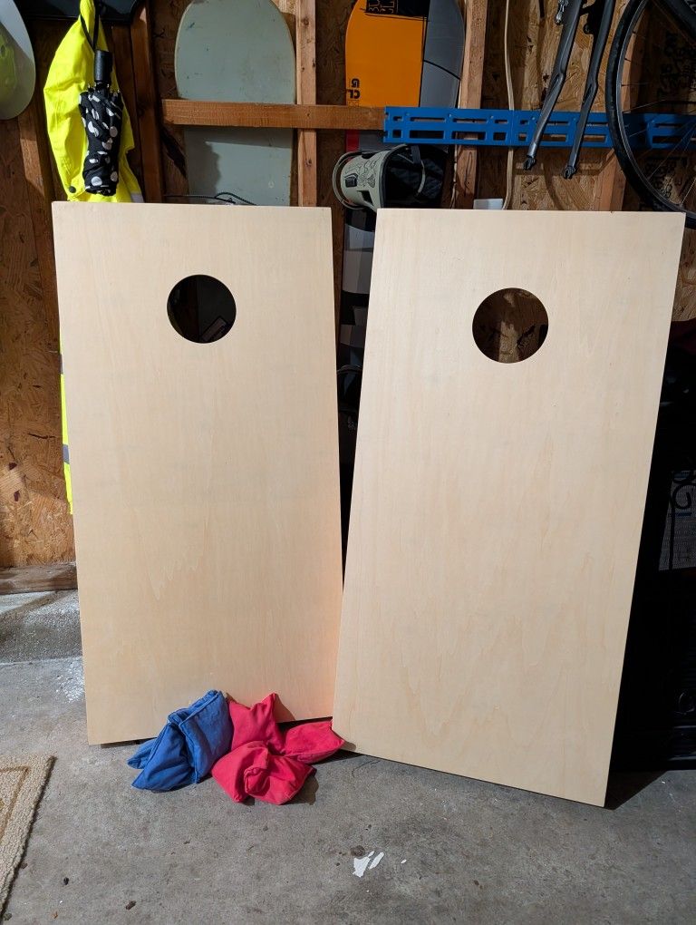 Unfinished Real Wood Cornhole Boards – Regulation Size + 2 Sets of Bags (4 Colors)
