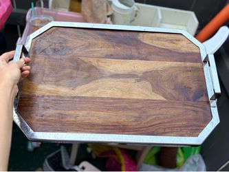 Large wooden tray metal frame