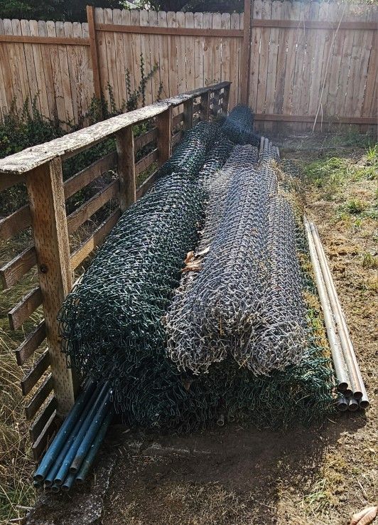 USED, 6 foot tall green vinyl coated chainlink fencing,