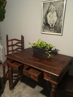 Wooden table with 2 drawers