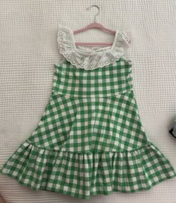 Janie and Jack-Size 6-Green Gingham Girls Dress with Eyelet Collar