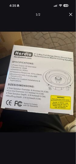 4 Herdio Speaker HCS418BT 4" 2-way Ceiling Wall 80w