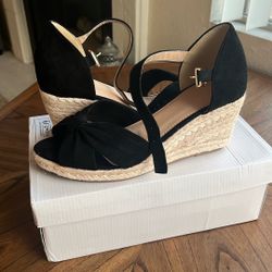 Black Espadrille Wedges Sandals
