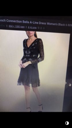 Elegant Black Size 10 Bella Sparkle Embellished Lace Dress French Connection