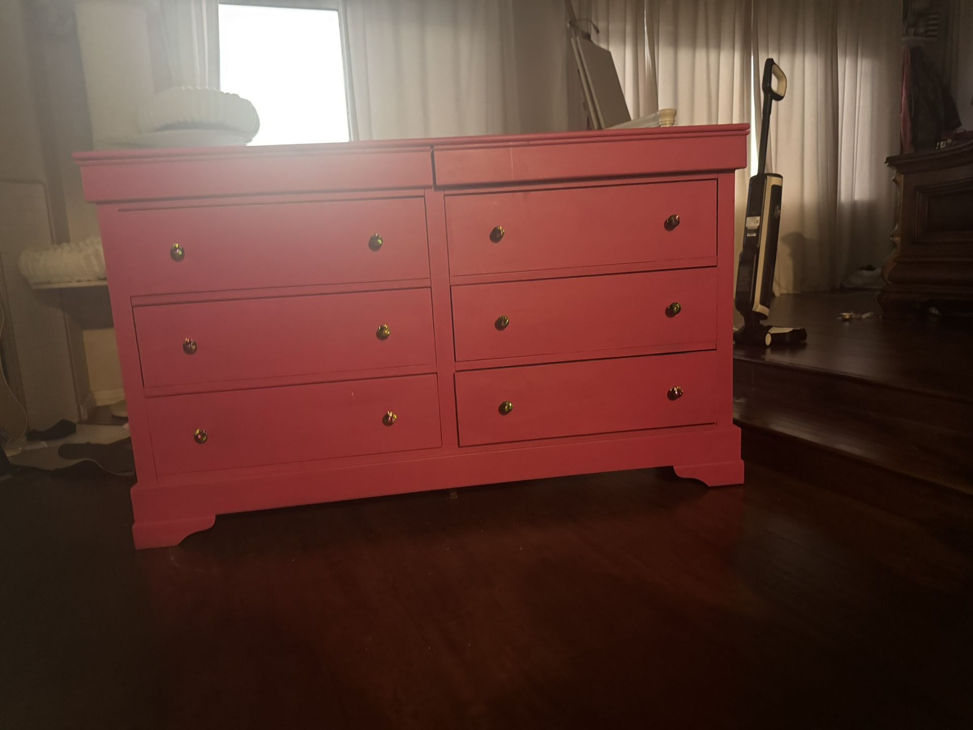 Hot Pink Dresser with Hidden Top Drawers , Fun, Repurposed Piece