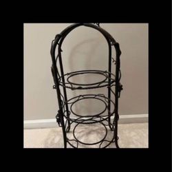 LARGE TALL ATTRACTIVE VERY THICK HEAVEY WROUGHT IRON PLANT STAND/PLATE HOLDER.