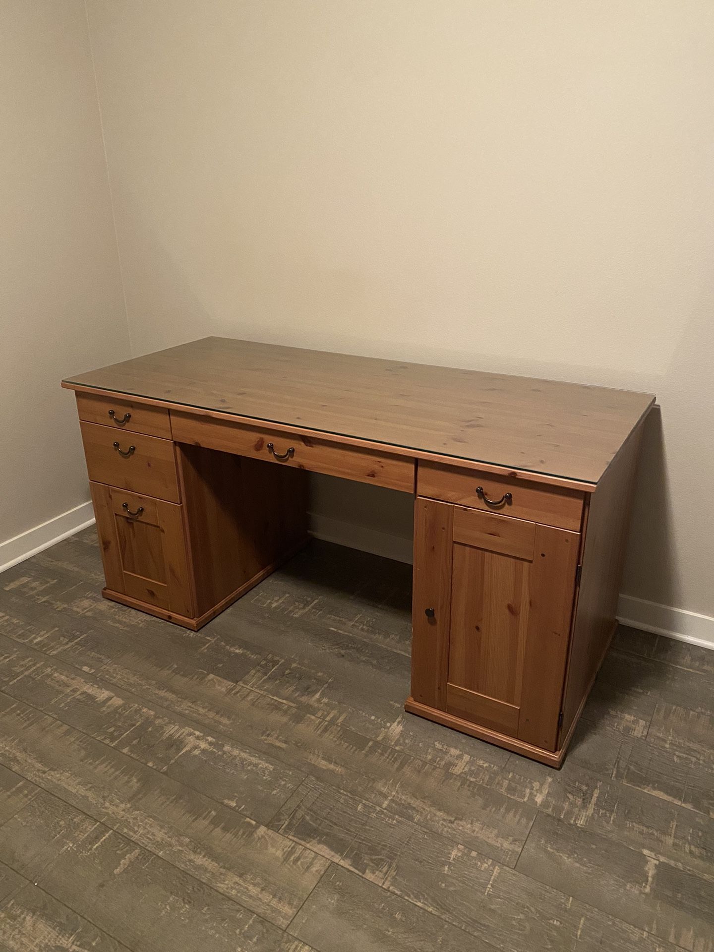 IKEA Solid Pine Desk With Glass Top