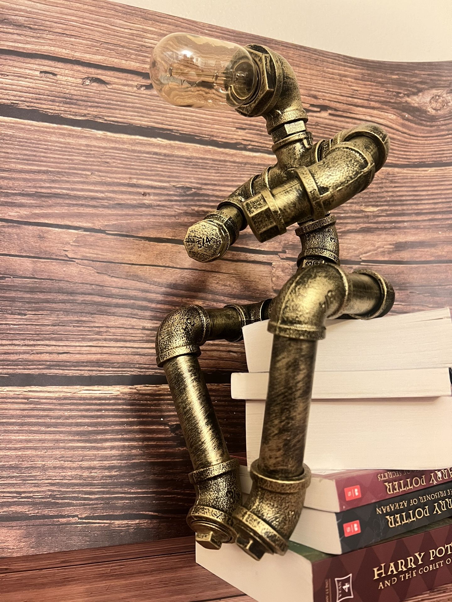 Stylish steampunk table lamp, steampunk lamp, steampunk light, creative robot style, light bulb inclued