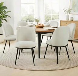 Set Of 4 Linen Dining Chairs With Metal Legs