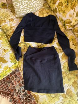 Ribbed athletic crop top and skirt set