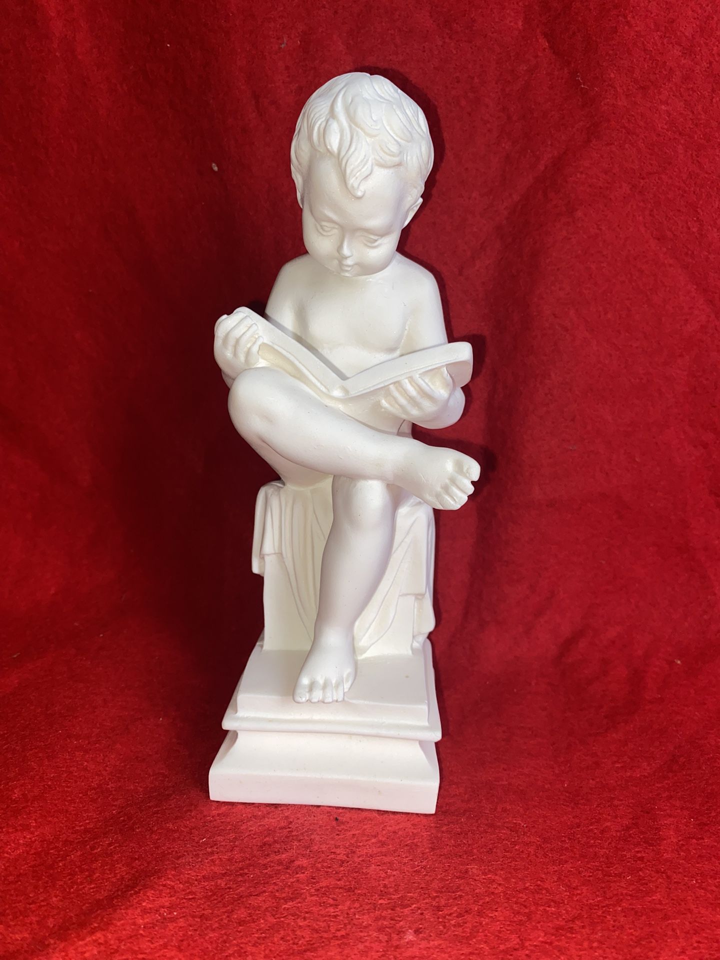 Vintage 7 Inch Alabaster Greek Boy Reading Book Imported From Greece (3 available)
