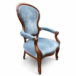 NY: Antique Victorian Blue Crushed Velvet Parlor Chair