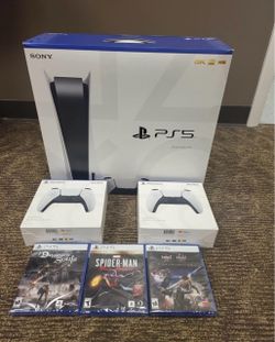 Sony PlayStation 5 PS5 Console Disc Version 3 Games + 2 Controller Bundle.