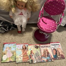 American Girl Doll, Chair, Books