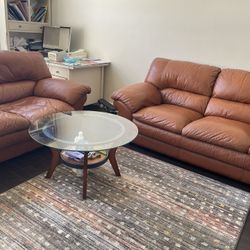 Brown Leather Couches 2pcs