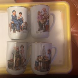 Porcelain Mug’s Set Of 4 By Norman Rockwell Year “1982”