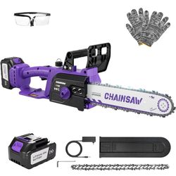 12 Inch Cordless Chainsaw, Equipped With 2 4.0AH Rechargeable Batteries (Purple)