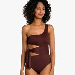 La Blanca Island Goddess One Shoulder Tummy Control One Piece Size 8