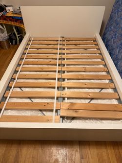 White Bed Frame with Slatted Base - double bed frame