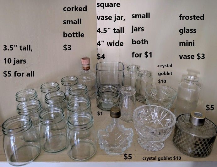 $1 To $10 Each, mini small accent jars decorative centerpiece bottles glass bud flower vases crystal incense holder