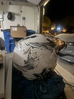 White Motorcycle Helmet with Black Graphics