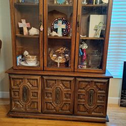 Vintage China Cabinet Solid Wood 