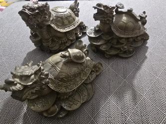 3 Chinese Fengshui Brass statue Dragon Turtle sculptures HandMade