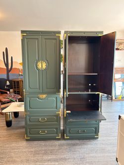 Green Campaign Tower / Armoire / Liquor Cabinet / Storage Cabinet / Vintage!