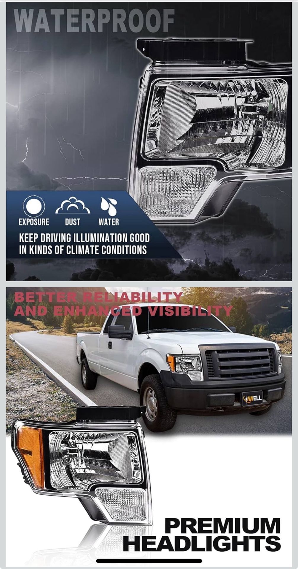 Pair Of Chrome Clear Headlights Fit 2009 To 2014 Ford F150
