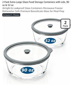 2-Pack Large Glass Food Storage Containers with Lids