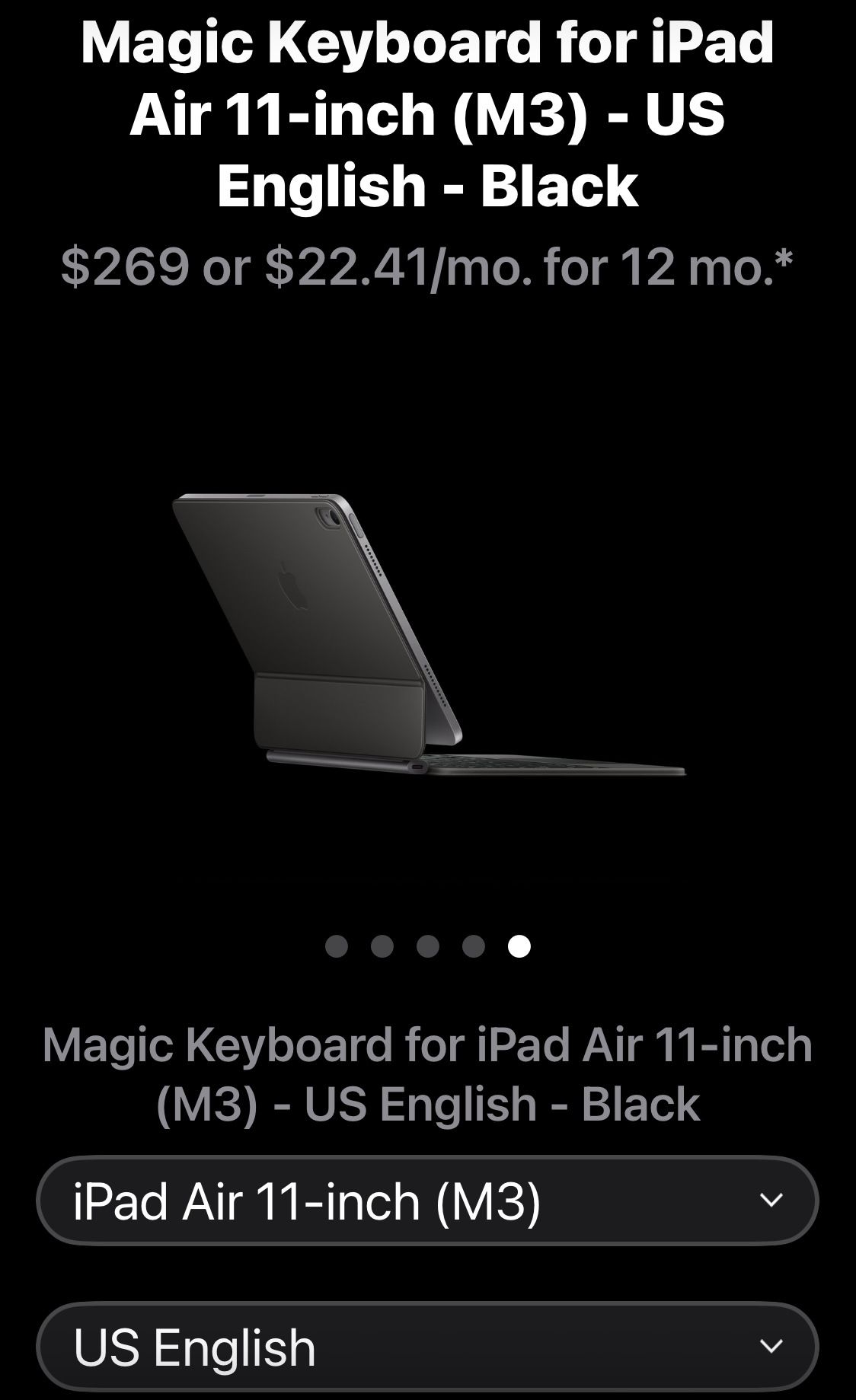 Magic Keyboard for IPad Air M3 11” model A3339 *OPEN BOX*